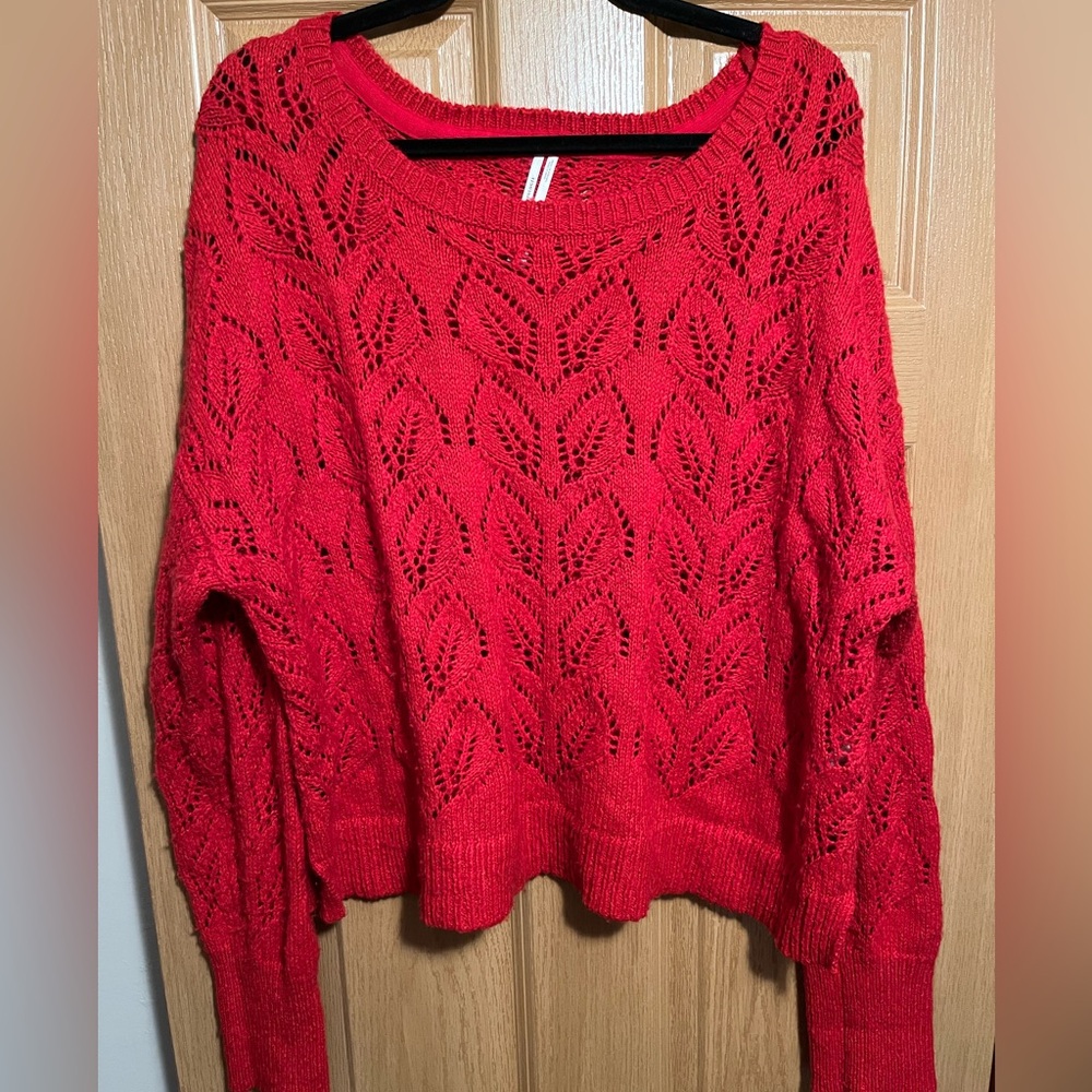 Anthropologie Red Open-Knit Scoop Neck Sweater